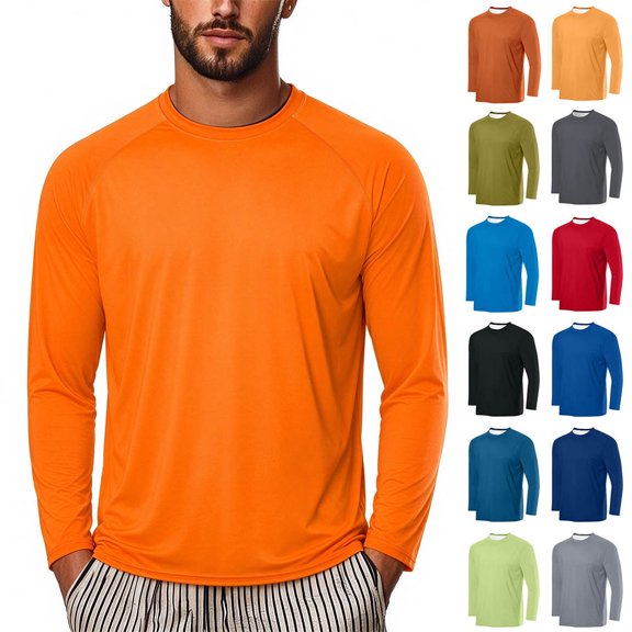 Otvok Men Raglan Long Sleeve Tee Crew Neck Baseball T-Shirt, Solid Color Casual Basic Pullover, Soft Lightweight Tops for Everyday and Sports