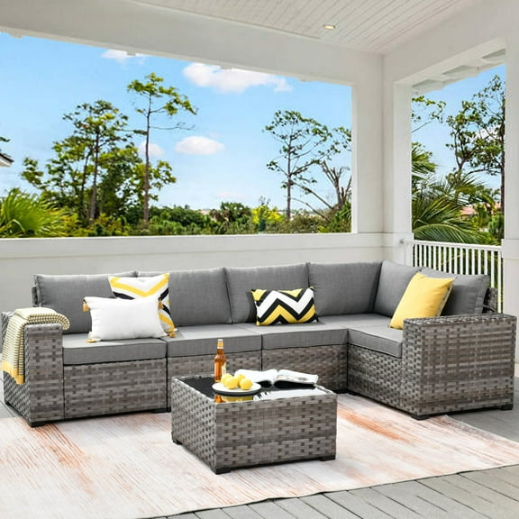 Vcatnet 6 Pieces Patio Furniture Outdoor Sectional Sofa Wicker Conversation Set with Coffee Table for Garden,Poolside,Dark gray