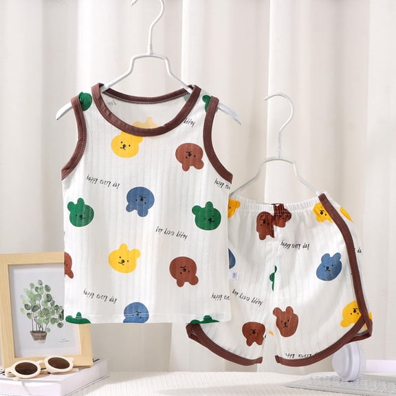 YHAJDS Toddler Bear Face Print Sleeveless Set Tank Top and Shorts Summer Breathable Home Wear