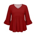 thumbnail image 6 of NominalSnug Womens Plus Size Babydoll Tops 3/4 Length Sleeve V Neck T Shirts Casual Loose Fit Blouse, 6 of 8