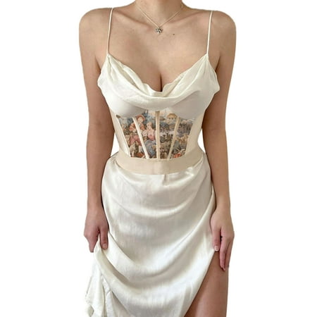 

Kiapeise Women Boned Corsets Girdle Angel Printed Push Up Crop Tops