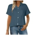 thumbnail image 1 of Camisa de manga corta con botones y textura para mujer: blusa informal de corte holgado para el trabajo, 1 of 5
