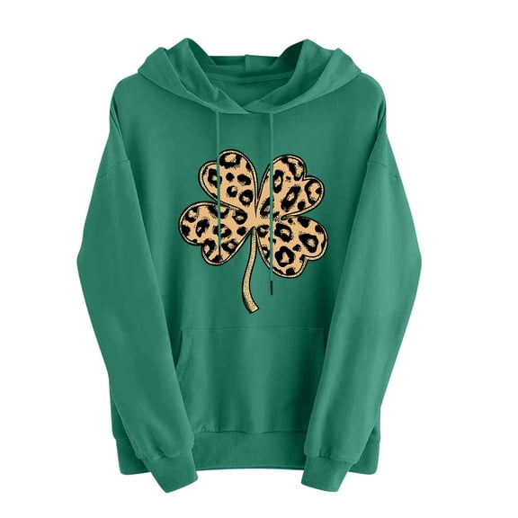 Craaazy Women's Loose St Patricks Day Irish Shamrock Prints Long Sleeve Drawstring Pockets Hooded Sweatshirts Gifts