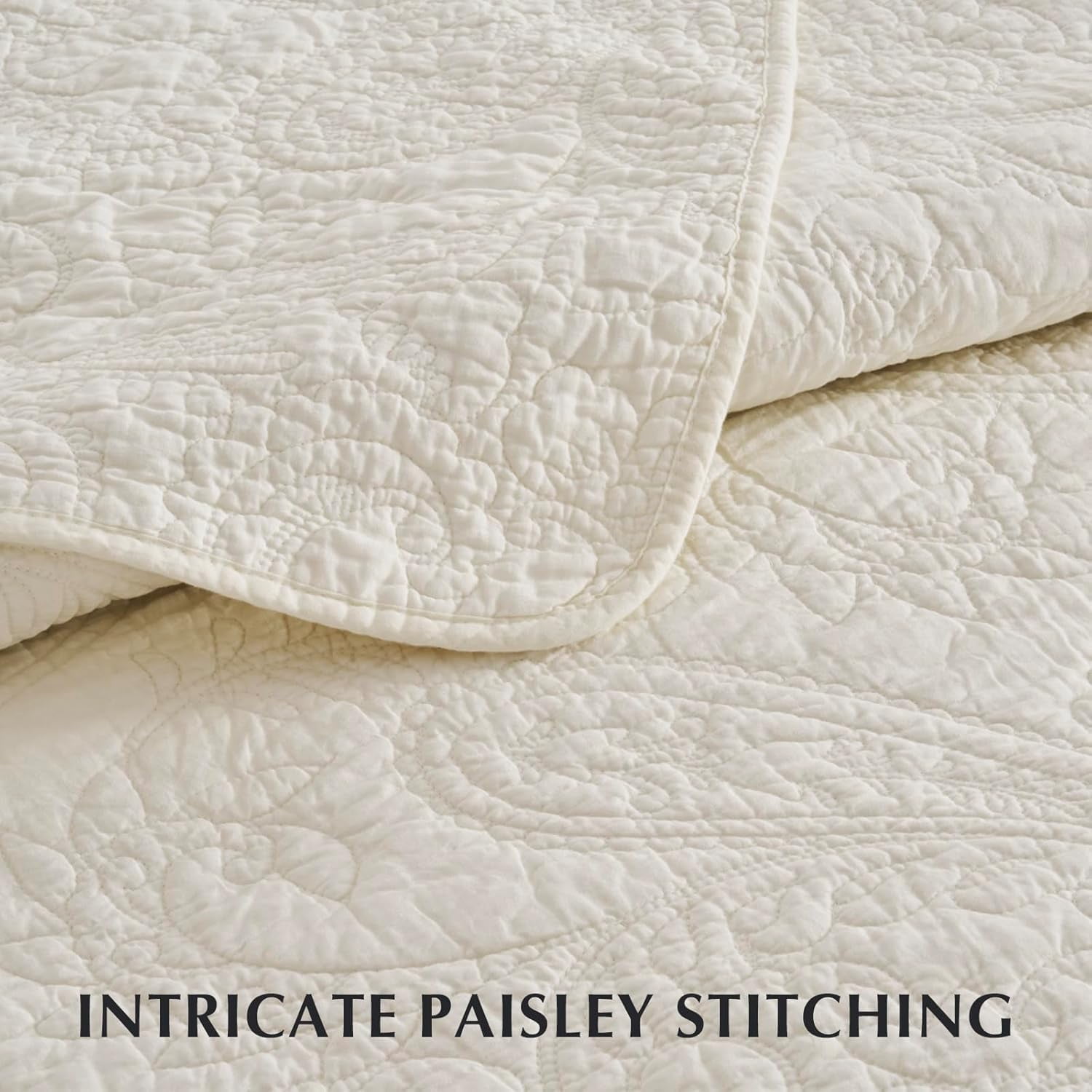 EVERGRACE 100% Cotton Paisley Quilt Set, Queen Size 3 Piece Set – Prewashed Lightweight Bedspread with 2 Shams, Soft & Breathable Matelasse Coverlet for All-Season Comfort, Ivory Cream