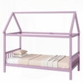 thumbnail image 3 of Twin Size Rubber Wood Platform Bed with Headboard and Footboard, Pink for Bedroom, 3 of 15