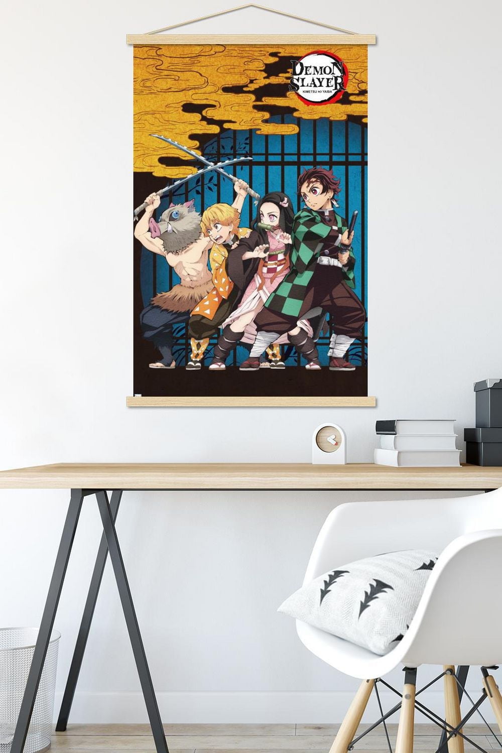 Demon Slayer – Group Art 22.375" x 34" Wall Poster with Beechwood Magnetic Frame, by Trends International