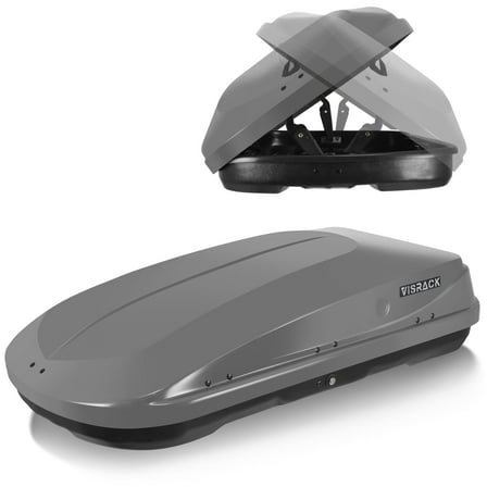 VISRACK Rooftop Cargo Box, Hard Shell Roof Cargo Carrier with Security Keys, 56 (L) x 30 (W) x 13.7(H) Inches, 13 Cubic Feet (Tool-Free Install), GRAY