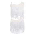 thumbnail image 5 of TiaoBug Kids Girls Latin Dance Outfit Ballroom Salsa Tassel Fringe Dress One Shoulder Crop Top and Skirt Set White 14, 5 of 7