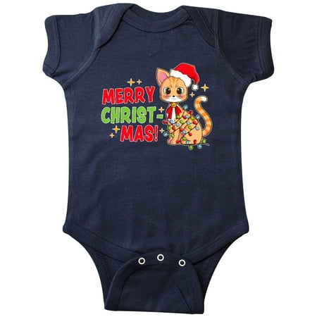 

Inktastic Merry Christmas Cute Cat with Colorful Lights Gift Baby Boy or Baby Girl Bodysuit