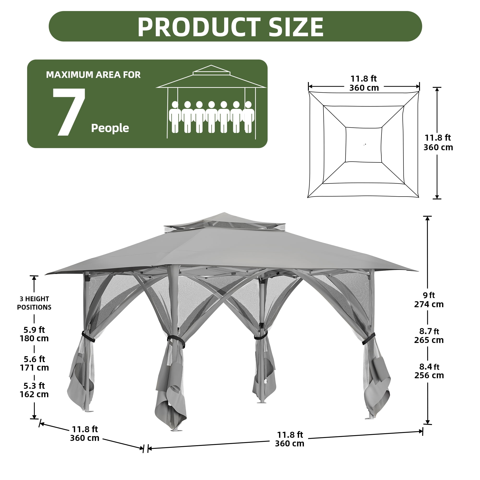 Uforic 12'x12' Pop Up Gazebo, Outdoor Double Roof Gazebo Tent with Netting Walls, Double Vented Roof Canopy, Beige