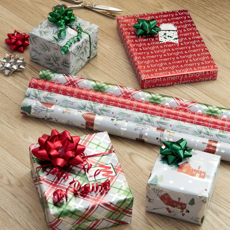 Holiday Time Joyful Peace Multi-Pack Christmas Gift Wrap, 4 Rolls