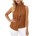 thumbnail image 2 of Women's Elegant Sleeveless Blouses Tie Back Pleated Dressy Work Tops Business Casual Outfits Ruffle Trim Mock Neck Sleeveless Summer Blouses Shirts Tank Tops, 2 of 7