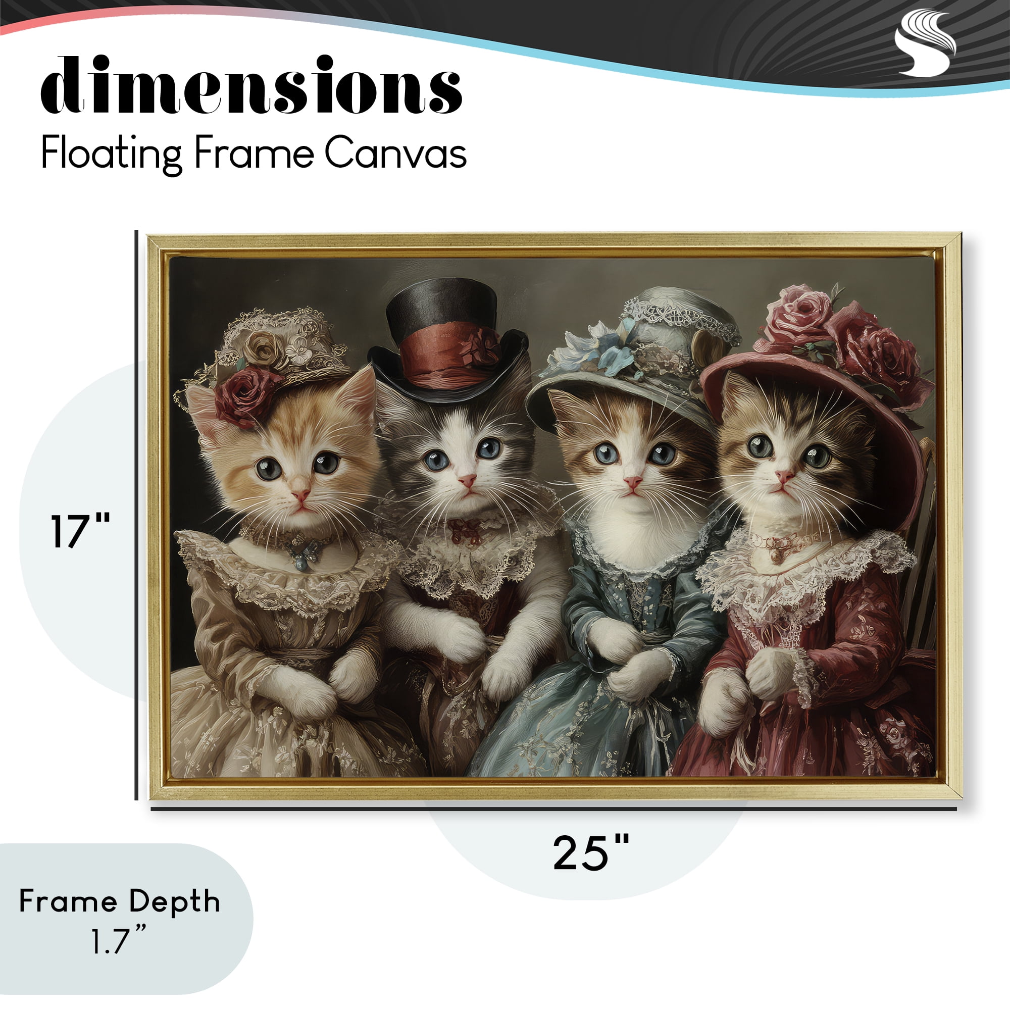 Stupell Industries Vintage Dress Kittens Gold Framed Floater Canvas Wall Art, design by The Wands Want