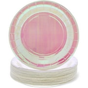 48 Pack Pink Iridescent Paper Plates for Birthday Bridal Shower Holographic Party Supplies Decorations, 9 in
