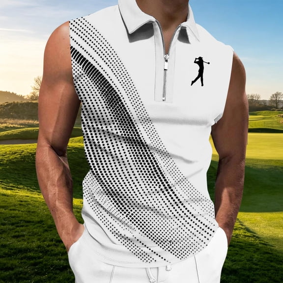 Dolkfu Black Men'S Shirts Mesh Collared Sleeveless Golf Tops Leisure Quarter Zip Patchwork Fashion Modern Turndown Collar Tank Top Black,S