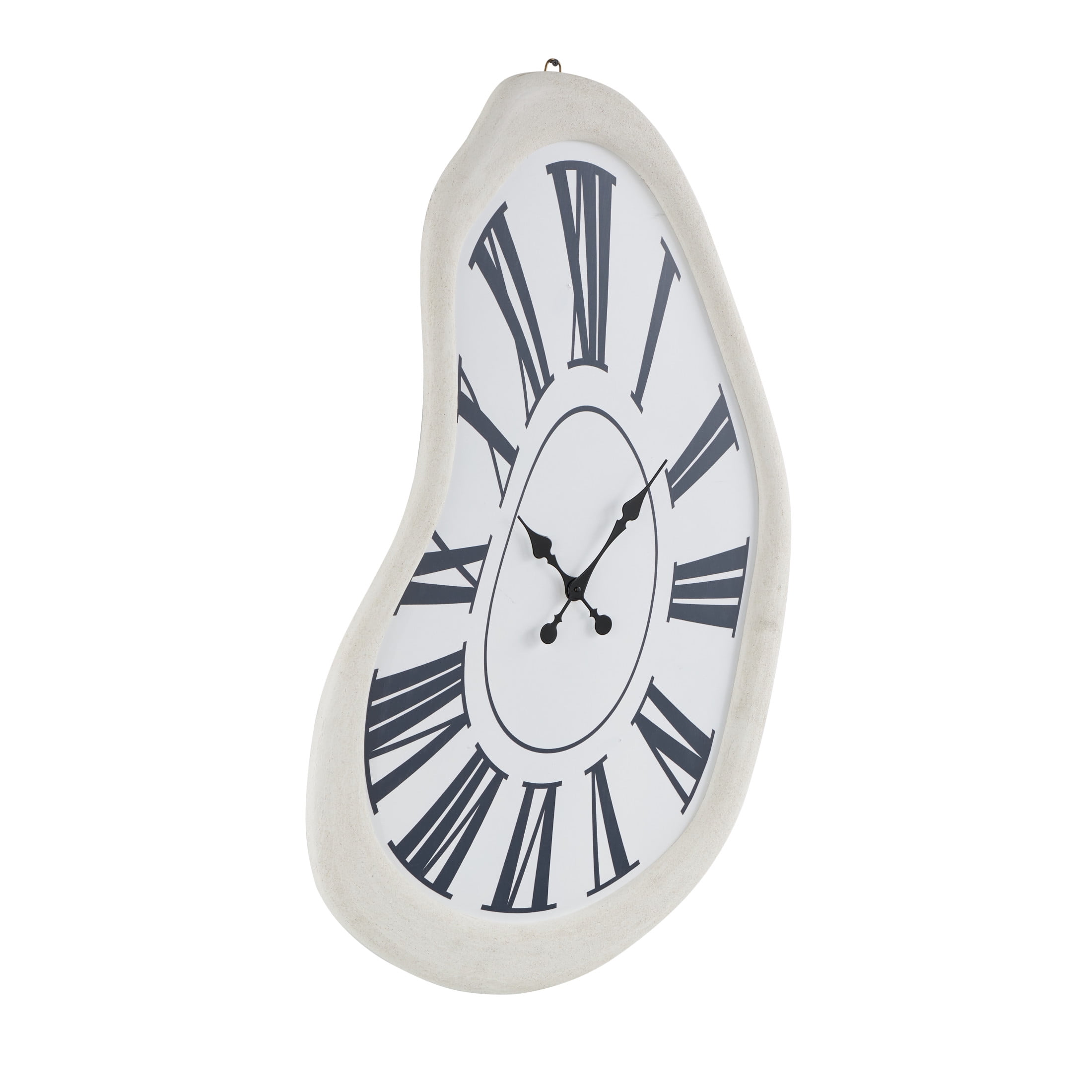 DecMode 24" x 40" White Wooden Abstract Wavy Wall Clock with Roman Numerals
