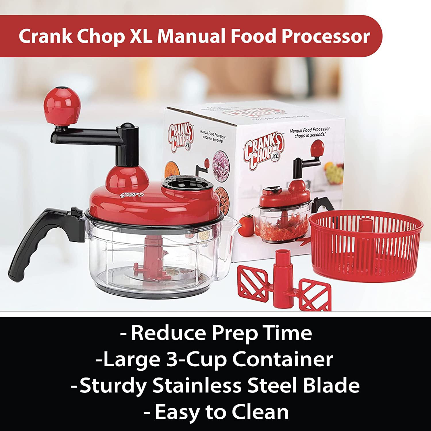 Crank Chop Food Chopper and Processor - Chop Dice Puree  Vegetables Onions Tomatoes Garlic Meats and Nuts in Just Seconds for  Delicious Meals - Perfect for Homemade Salsa (X-Large Crank Chop)