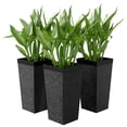 thumbnail image 2 of Outsunny 22.8 Inch Outdoor Planters, Set of 3 Plastic Flower Pots with Stone Finish and Wheels, Stackable Tapered Planters with Drainage Hole, Black, 2 of 9