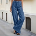 thumbnail image 6 of Beach Casual Summer Jeans for Women High Waisted Wide Leg Jeans With Solid Color Front Denim Pants Loose Pants With Fullnctiona Pockets For Daiy Wear Women's Durable Pocketed Casual Wear Denim Pants, 6 of 8