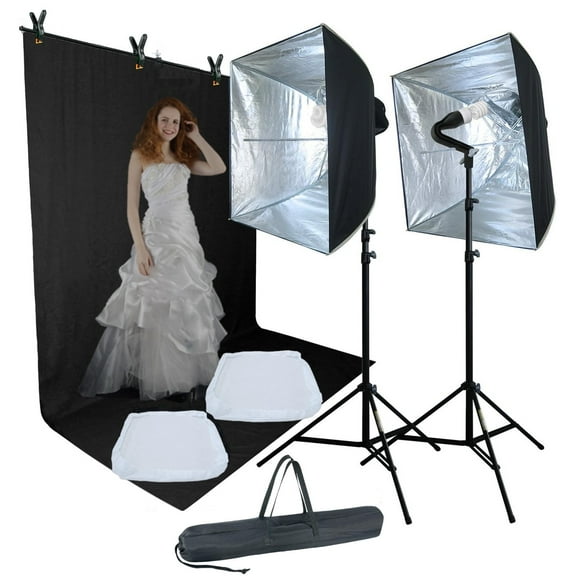 LINCO T-Shape Backdrop Stand with Black Screen 2 Softbox Studio Lighting Kit for Photo Video