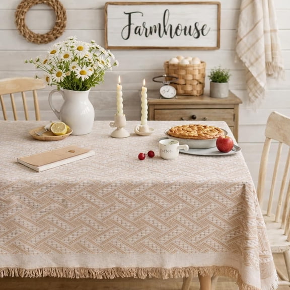 Fennco Styles Farmhouse Geometric Green Cotton Blend Tablecloth