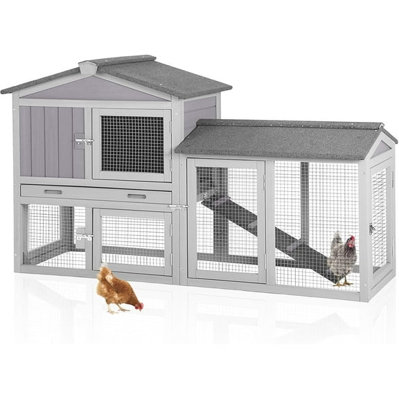 Aivituvin Chicken Coop for 2 Chickens, Wooden Duck House Outdoor Hen House Poultry Quail Cage-Expandable Design Rabbit Hutch No Leak Plastic Tray Bunny Cage Indoor