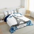 thumbnail image 3 of Homewish Romance Paris Full Size Comforter Sets,Eiffel Tower Bedding Comforter Set,Blue White Bedding Sets For Girls Kids,Microfiber Bedroom Decor Reversible,3pcs, 3 of 8