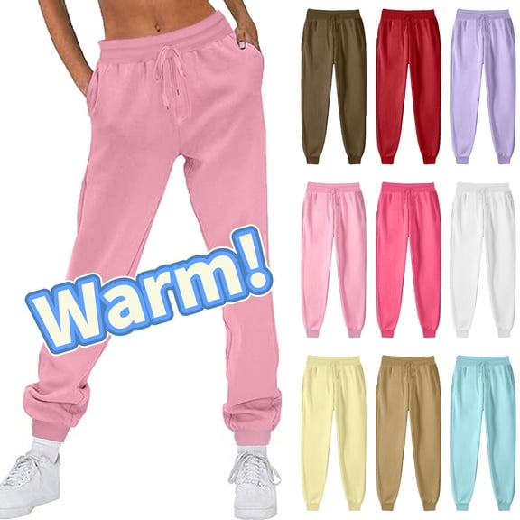 Taqqpue Fleece Lined Sweatpants Women- Winter Warm Sherpa Lined Athletic Joggers Pants Elastic High Waist Baggy Sweat Pants with Pockets for Women