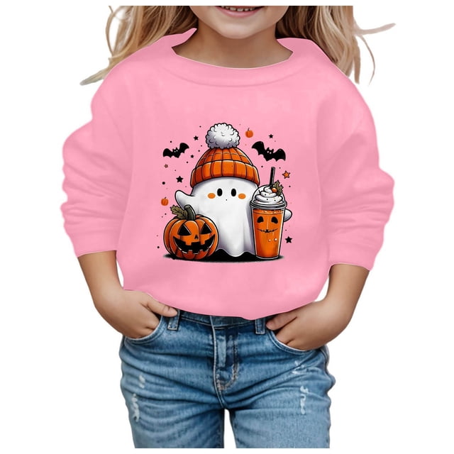 Chandail de Mode pour Filles, Halloween, Mignon, Imprimé, Col Rond, Manches Longues, Sans Capuche, Haut Décontracté pour Enfants