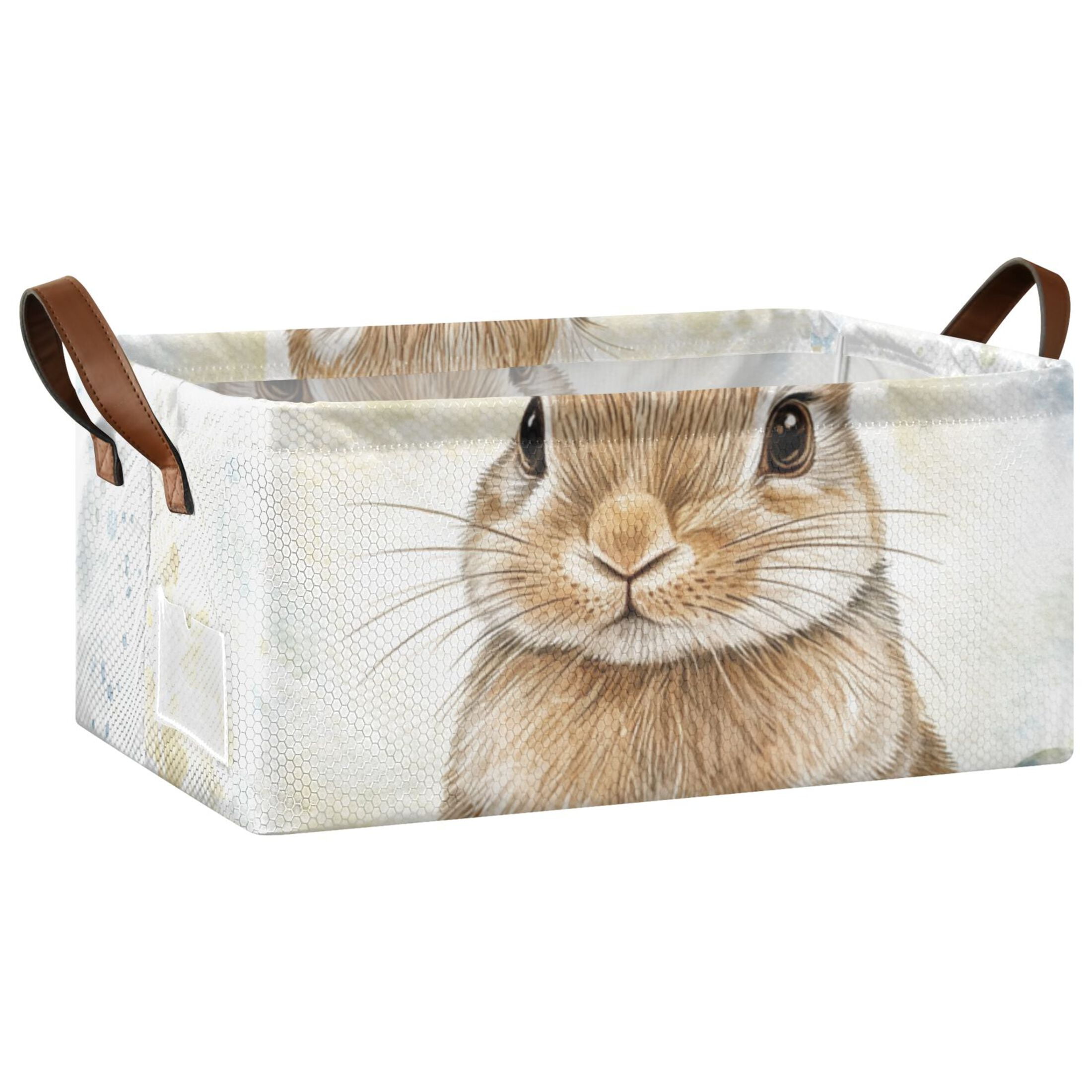 Bunny Easter Eggs Rabbit Storage Bins with Handles Foldable Storage Baskets for Shelves Organizer Cloth Baskets