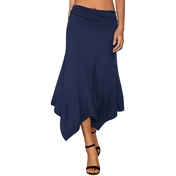 Doublju Women's Flowy Handkerchief Hemline Midi Skirt (Plus Size ...