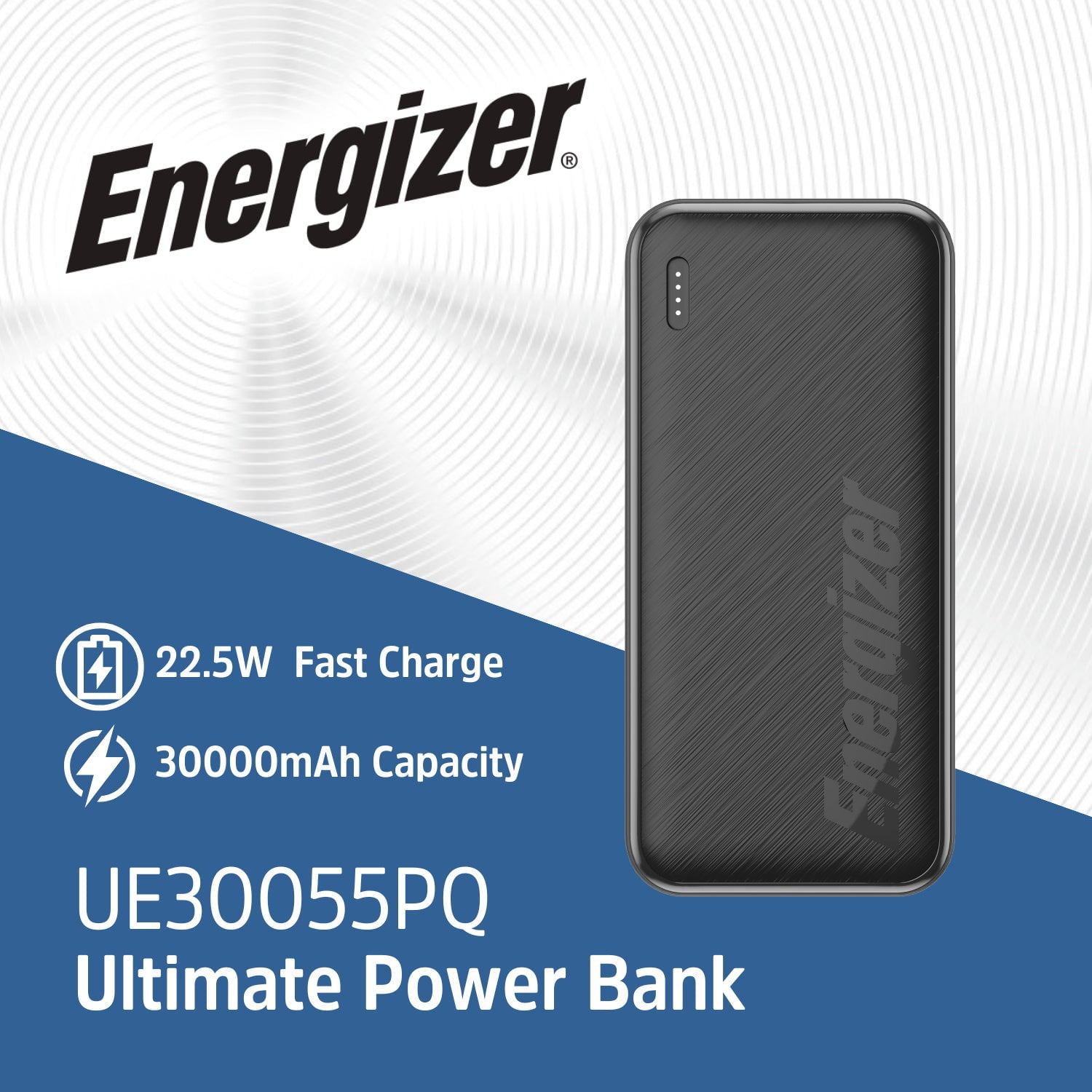 Energizer 30000mAh Portable Charger 22.5W Power Bank Fast Charging Battery Pack with Daul USB-C Ports and USB-A Port Compatible with iPhone 16 15 14 13 12, Samsung, iPad, Tablets, and More_UE30055PQ