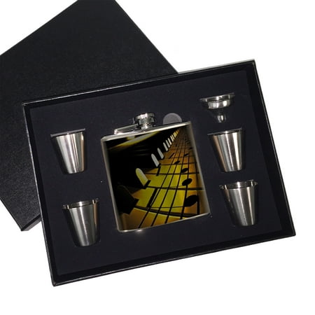 

KuzmarK 6 oz. Stainless Steel Flask Set in Black Presentation Box - Sheet Music On Piano Keys