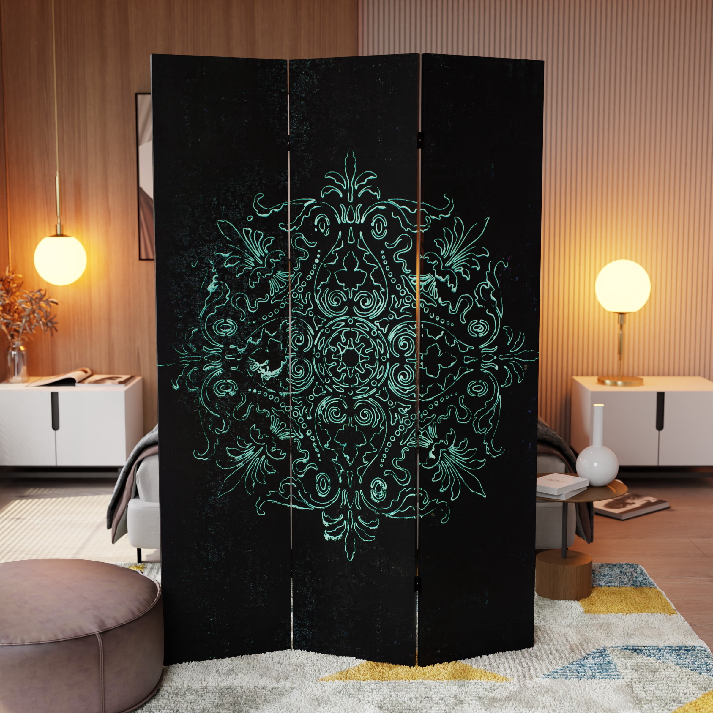 6 ft. Tall Double Sided Sacred Geometry Canvas Room Divider