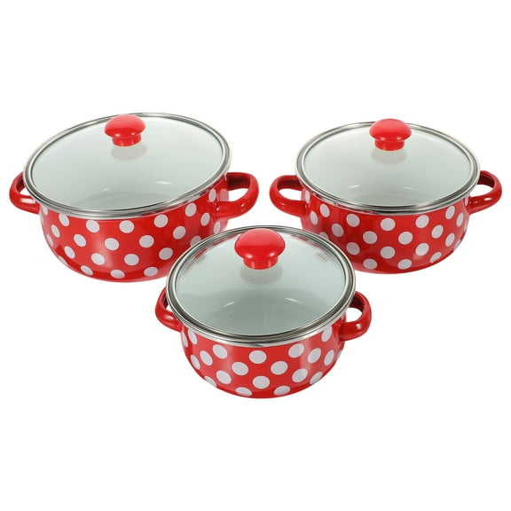 HONMEET Set of 3 Enamel Pots and Pans for Preventing Food from Sticking