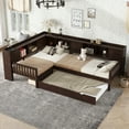thumbnail image 2 of Newest L-Shaped Space-Saving Twin Size Platform Bed with Trundle and Drawers, Modern Solid Wood Storage Bed,Espresso, 2 of 18