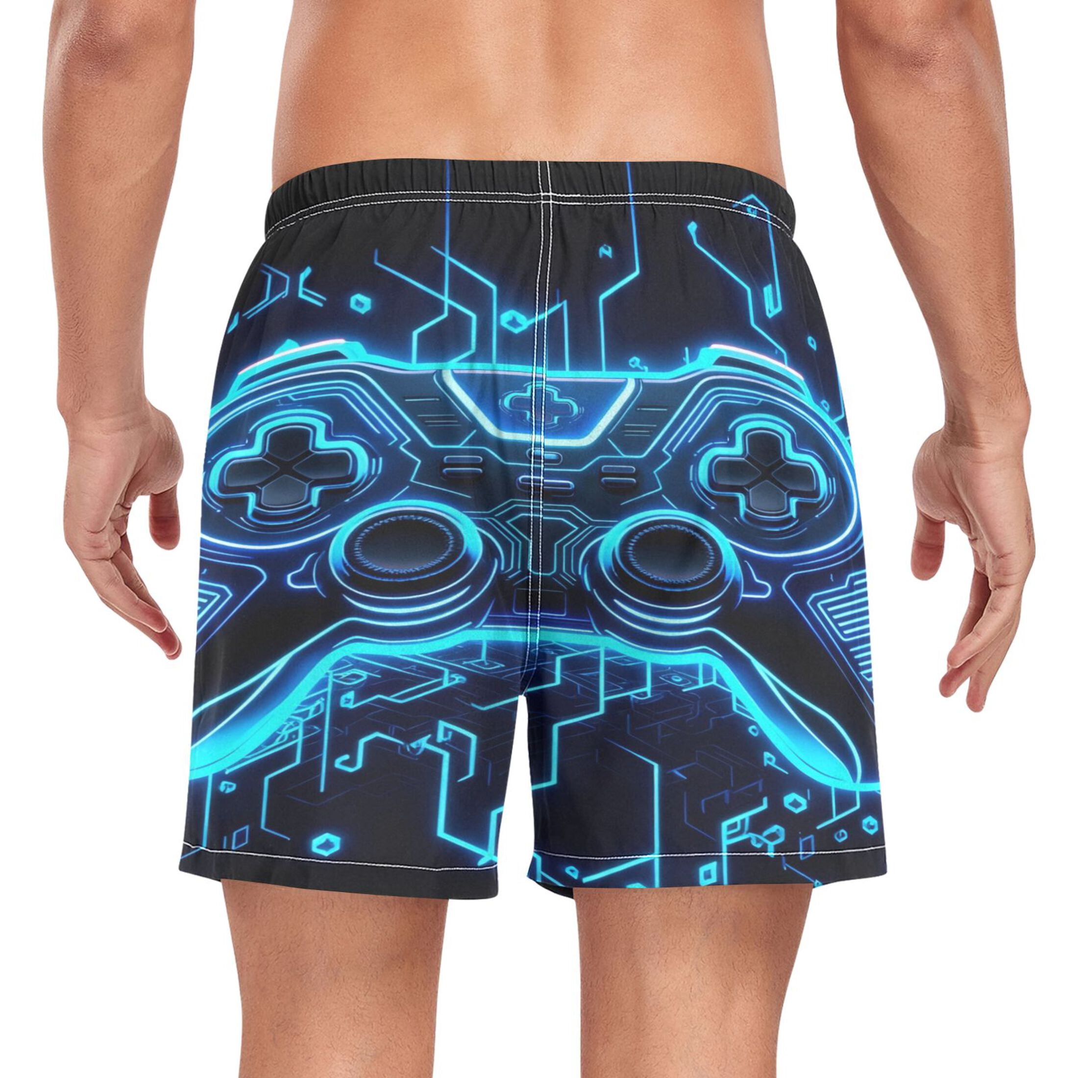 joogoo Men's Neon Game Controller Cool Swim Trunks with Liner Pocket Beach Shorts XX-Large
