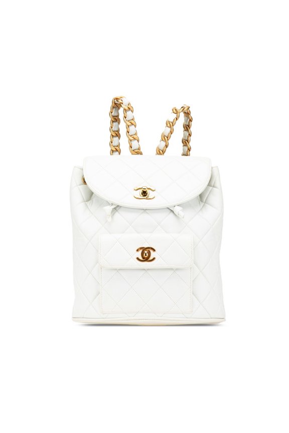 Pre-Owned CHANEL Matelasse Coco Mark Chain Backpack in White Lambskin for Women (Good)