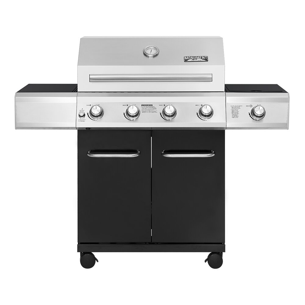 4 - Burner Free Standing Liquid Propane 60000 BTU Gas Grill with Side Burner and Cabinet, Primary Cooking Surface Area: 473 square inches, Cooking Surface Area : Medium (15-20 Burgers) - image 2 of 5