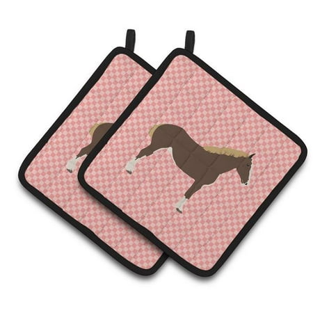 

Caroline s Treasures Percheron Horse Pink Check Pair of Pot Holders