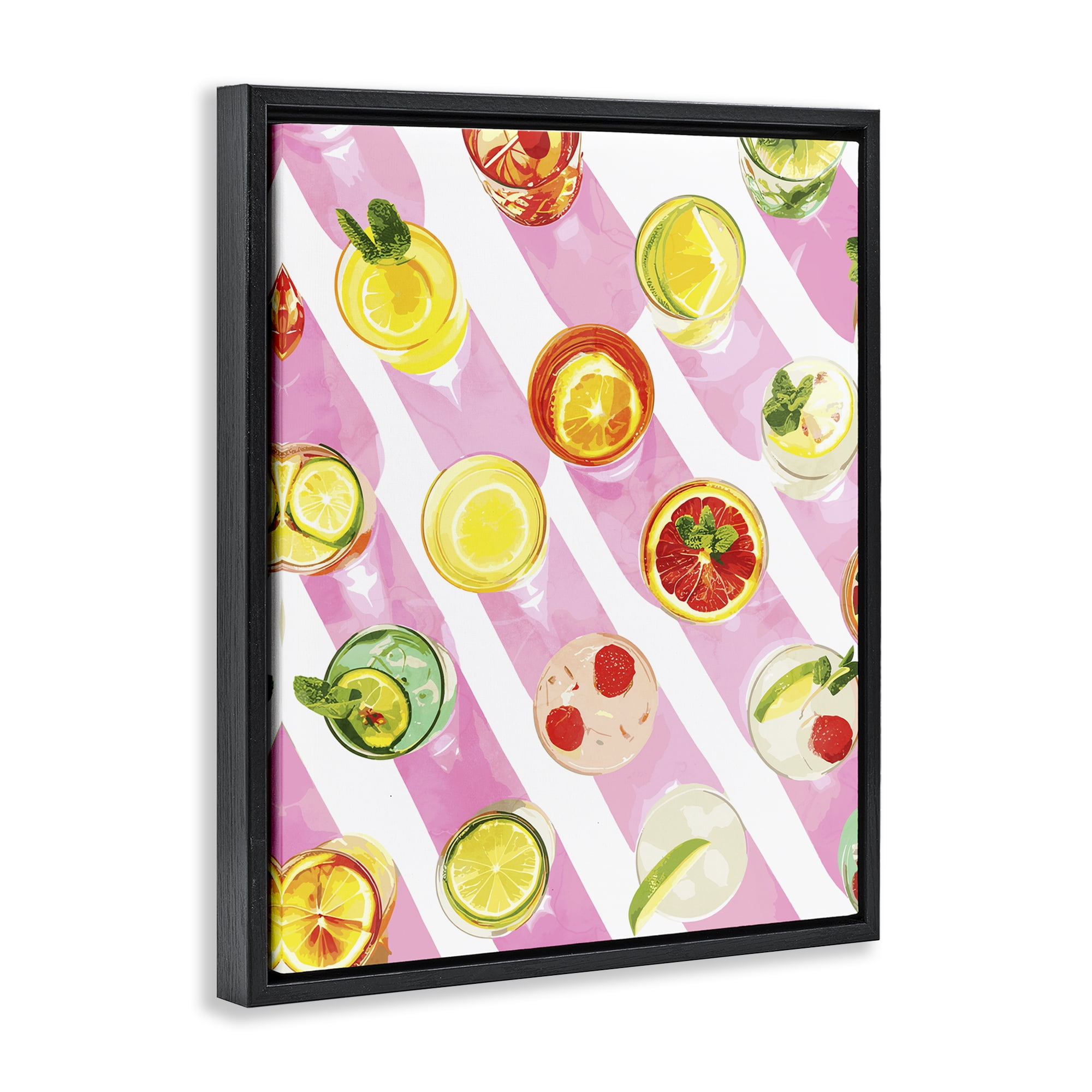 Stupell Industries Aerial Cocktails on Stripes Food & Beverage Painting Black Floater Framed Canvas Art Print Wall Art, 25 x 31