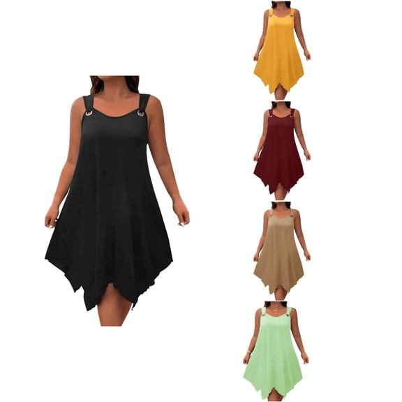 Antinious Women Plus Size Sleeveless Round Neck Solid Casual Elegant Dress