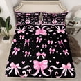 thumbnail image 2 of Homewish Kawaii Bowknot Bed Sheets 4pcs for Girls, Black Pink Plaid King Sheets, Hand Drawn Love Hearts Sheet Set, Microfiber Bedroom Decor, 2 of 7