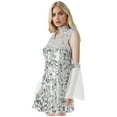 thumbnail image 2 of YiZYiF Women's Shiny Sequin Disco Dance Dress Sleeveless Mini Dress with Oversleeve Hippie Costume Silver S, 2 of 5