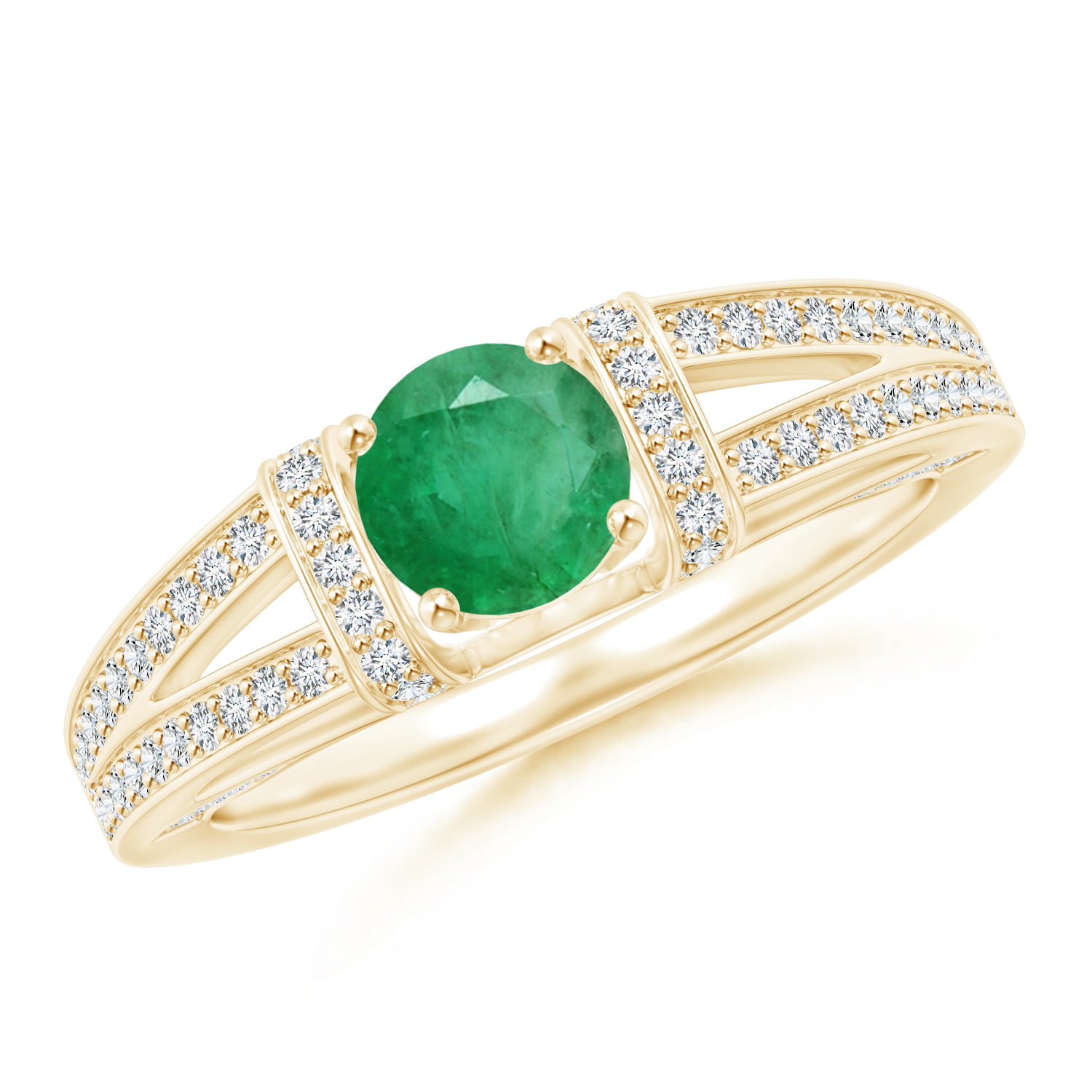 Angara - May Birthstone Ring - Vintage Style Emerald Split Shank Ring ...