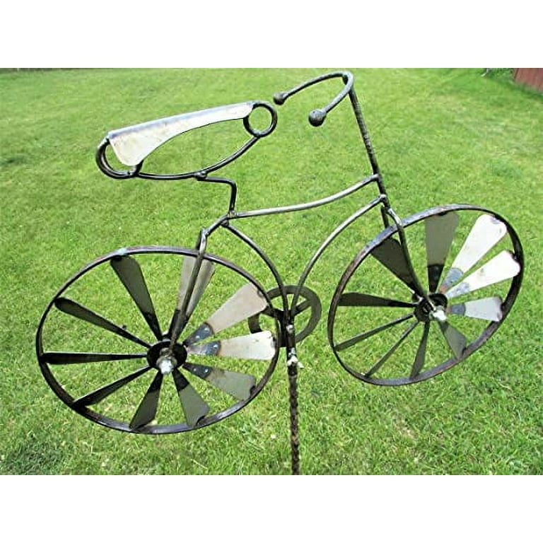 Heavy Duty Bike Bicycle Metal Welded Yard Stake Wind Spinner