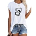 thumbnail image 1 of ORQ Women Round Neck Loose Three Heart Print Short Sleeve T-shirt Top, 1 of 4