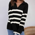 thumbnail image 5 of XFLWAM Women's Fall Winter Sweaters Lapel V Neck Long Sleeve Striped Chunky Knit Oversized Pullover Sweater Jumper Tops XL, 5 of 7