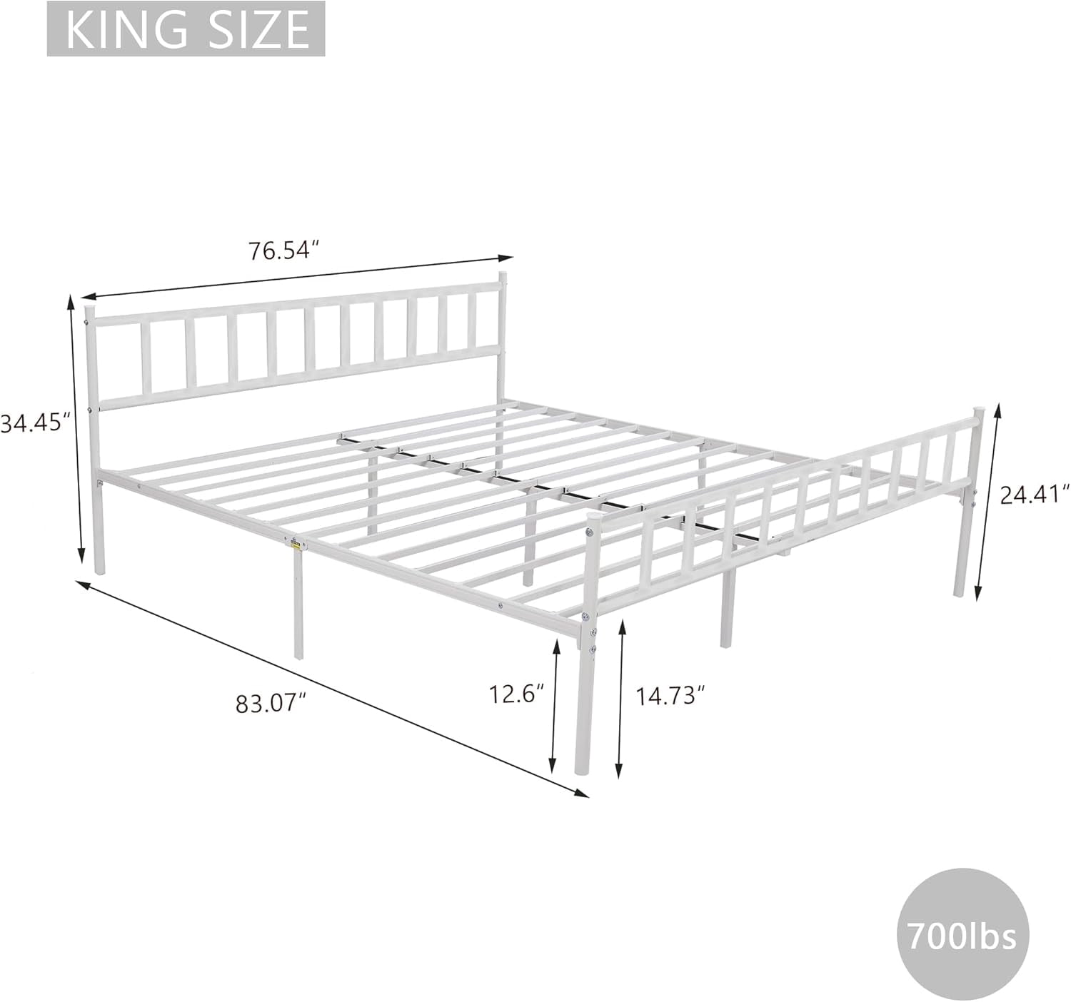 alazyhome King Size Classic Metal Platform Bed Frame-Mattress Foundation Steel Slat Support, White