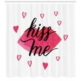 thumbnail image 3 of Kiss Me Shower Curtain, Watercolor Effect Grunge Lipstick with Hearts Pattern Hand Lettering Phrase, Fabric Bathroom Set with Hooks, 69W X 70L Inches, Pink White Black, by Ambesonne, 3 of 3
